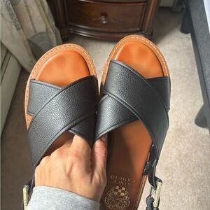 Vince Camuto Black and Tan Men's Sandals
